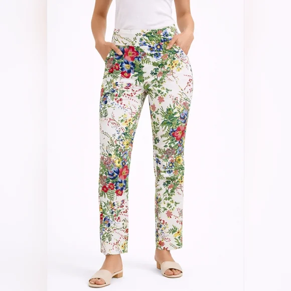 Joseph Ribkoff Floral Print Pants Women Size 6 High Waist Cropped Leg - Picture 1 of 9
